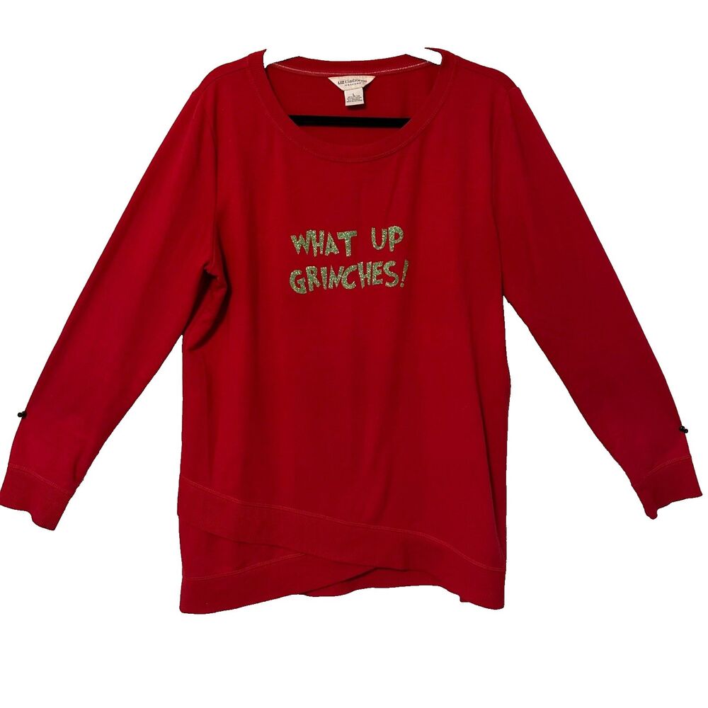 Red “What Up, Grinches” Funny Christmas Holiday‎ Women's Sweat Shirt Top Large